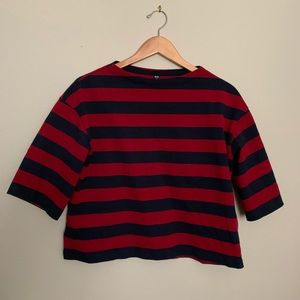 Uniqlo Rugby Stripe Oversized 3/4 sleeve Tshirt